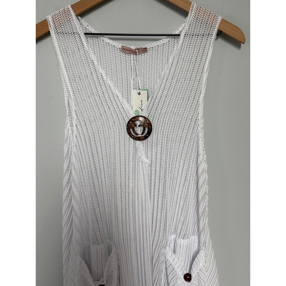 Paradise Fashion USA White Beach Cover Up Tank Top Handkerchief Hem XL/XXL NWT - Picture 2 of 9